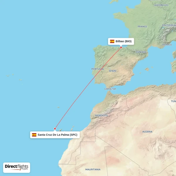 Santa Cruz De La Palma - Bilbao direct flight map