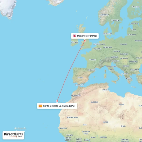 Santa Cruz De La Palma - Manchester direct flight map