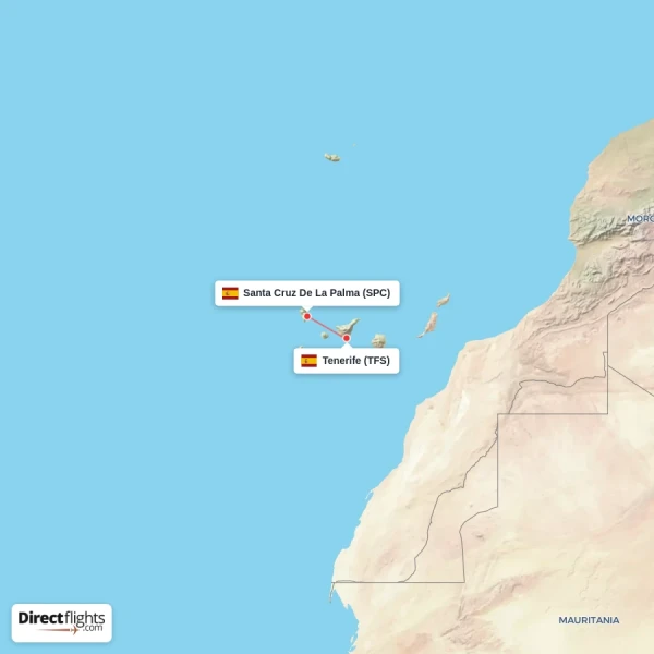 Santa Cruz De La Palma - Tenerife direct flight map