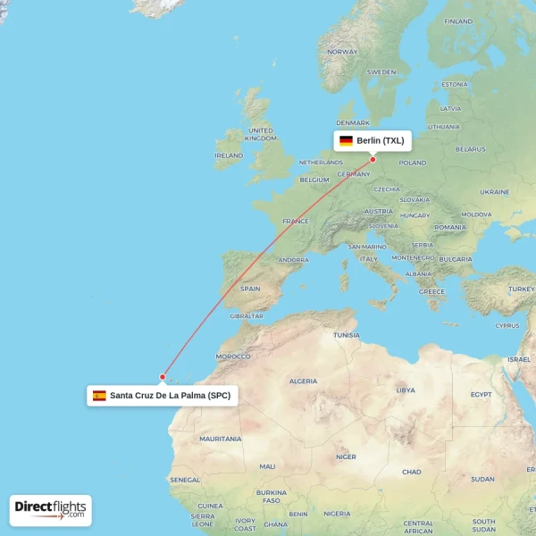 Santa Cruz De La Palma - Berlin direct flight map