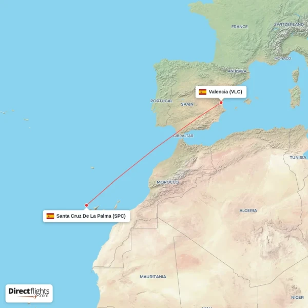 Santa Cruz De La Palma - Valencia direct flight map