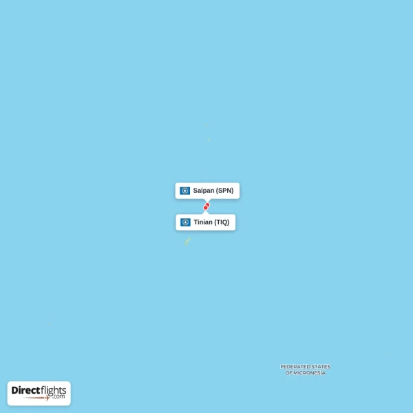 Saipan - Tinian direct flight map