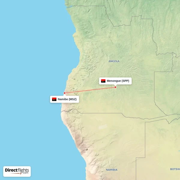 Menongue - Namibe direct flight map