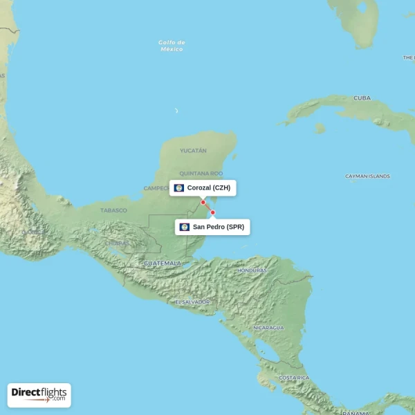 San Pedro - Corozal direct flight map