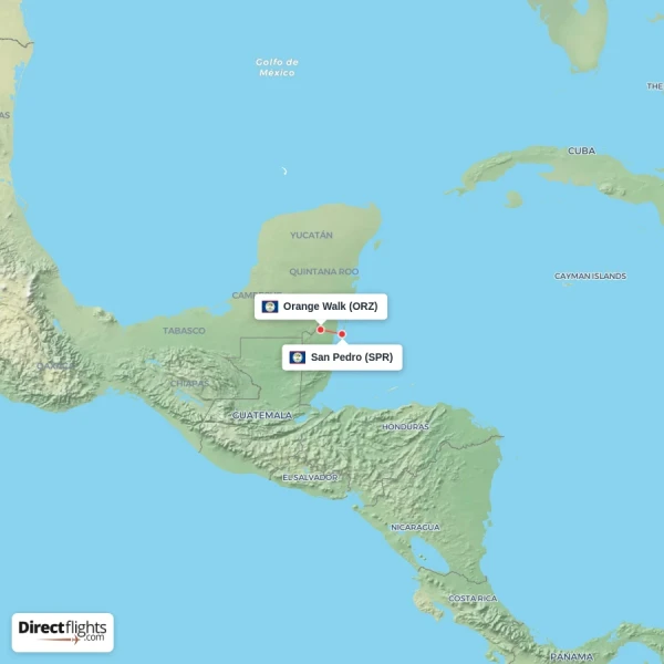 San Pedro - Orange Walk direct flight map