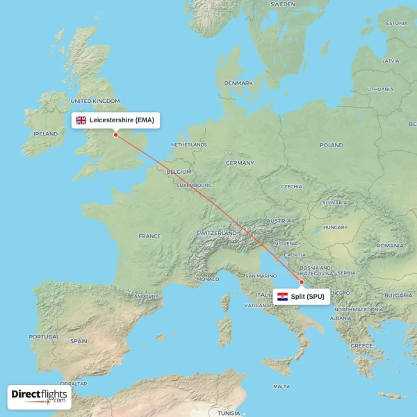 Split - Leicestershire direct flight map