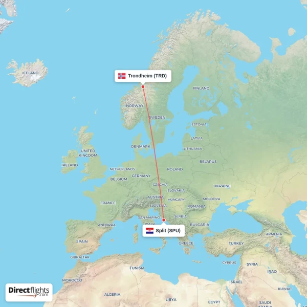 Split - Trondheim direct flight map