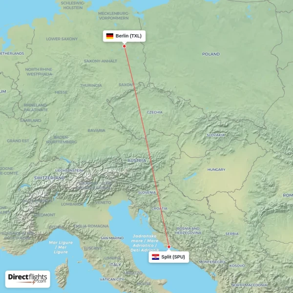 Split - Berlin direct flight map