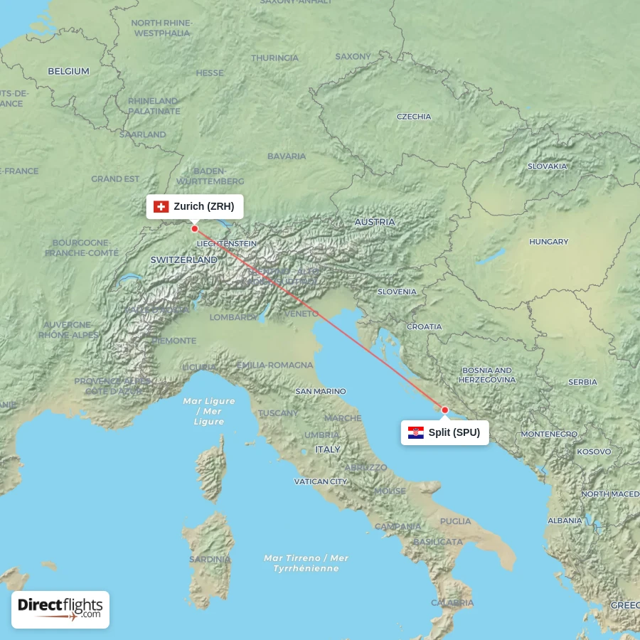 SPU - ZRH route map