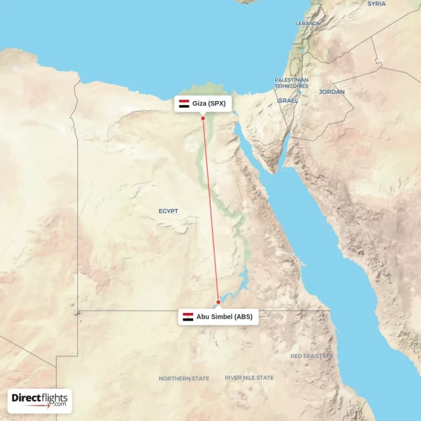 Giza - Abu Simbel direct flight map