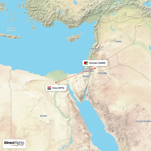 Giza - Amman direct flight map