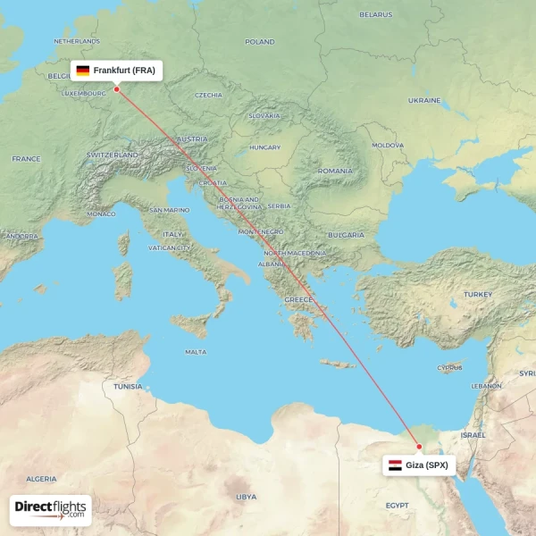 Giza - Frankfurt direct flight map