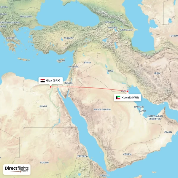 Giza - Kuwait direct flight map