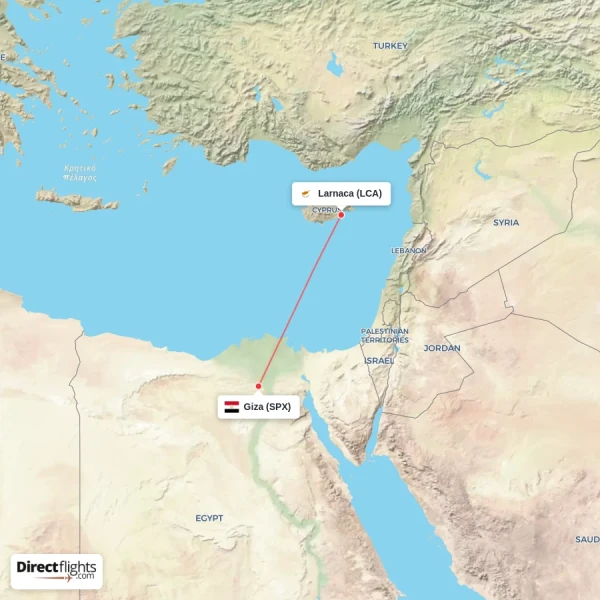 Giza - Larnaca direct flight map