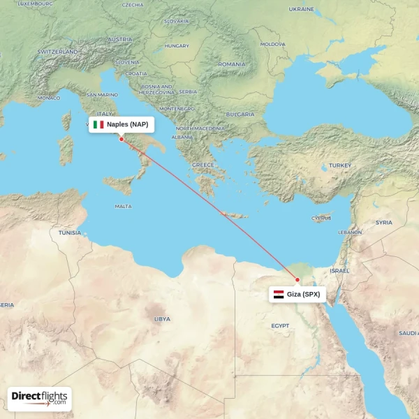 Giza - Naples direct flight map