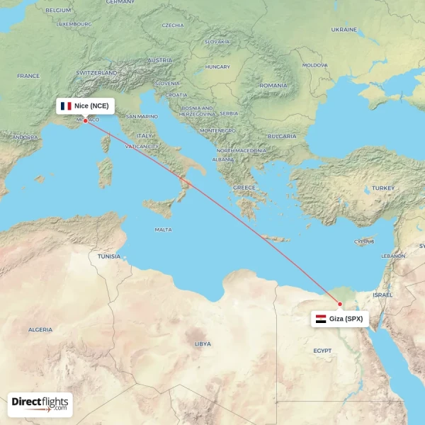 Giza - Nice direct flight map