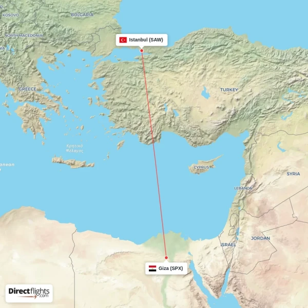 Giza - Istanbul direct flight map