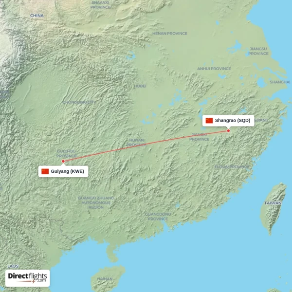 Shangrao - Guiyang direct flight map