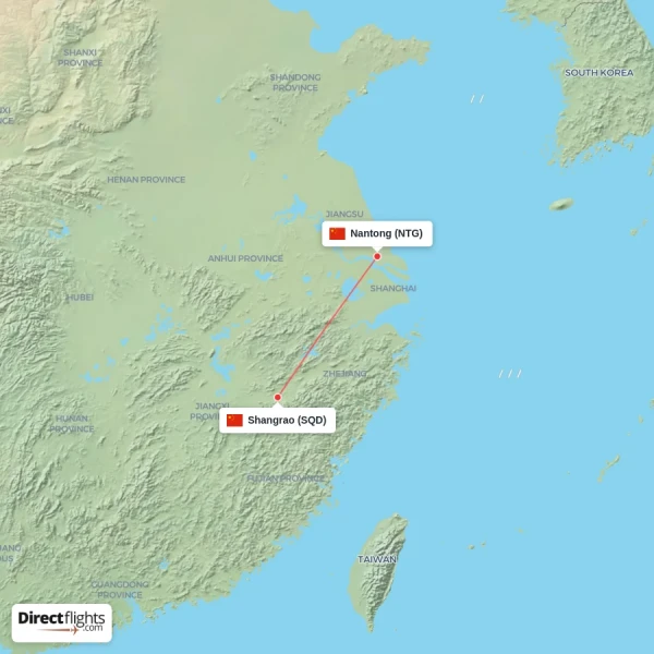 Shangrao - Nantong direct flight map