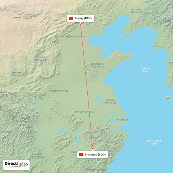 Shangrao - Beijing direct flight map