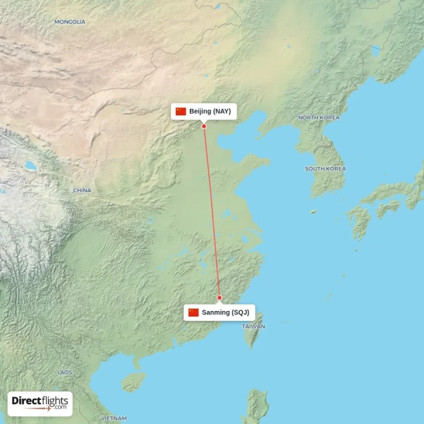 Sanming - Beijing direct flight map