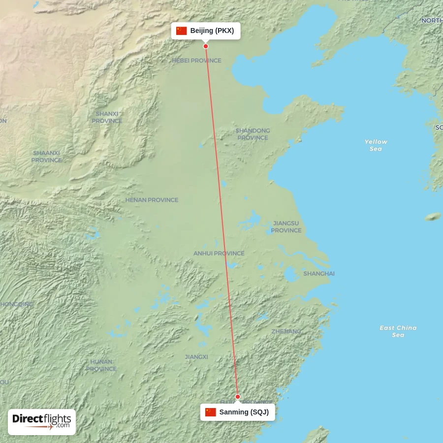 SQJ - PKX route map