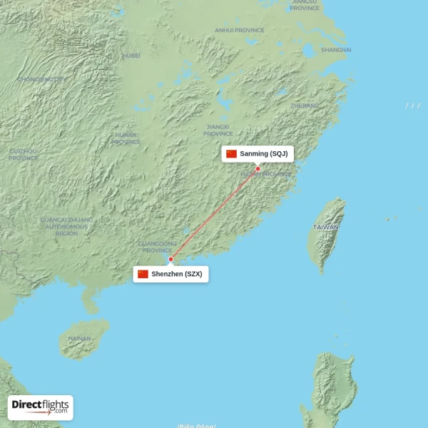 Sanming - Shenzhen direct flight map