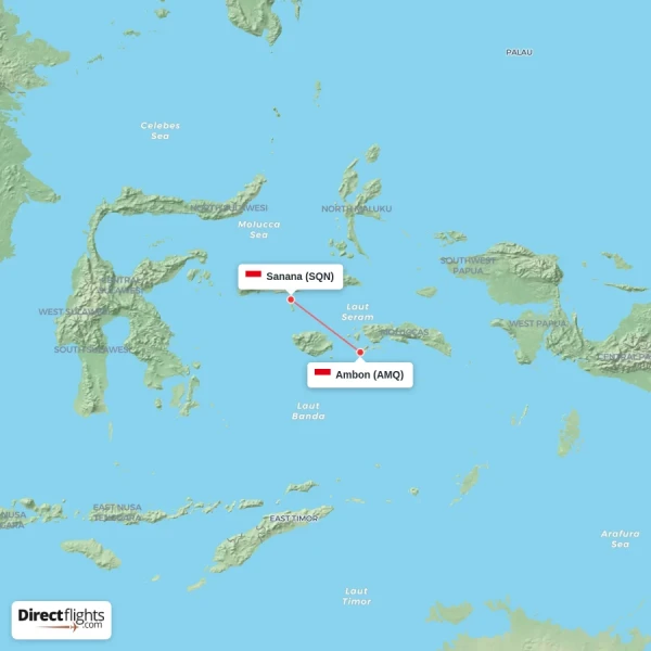 Sanana - Ambon direct flight map