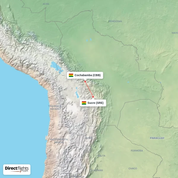Sucre - Cochabamba direct flight map