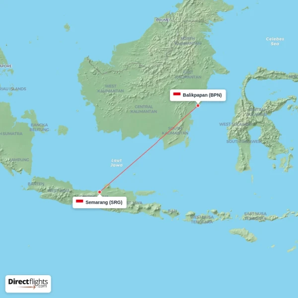 Semarang - Balikpapan direct flight map