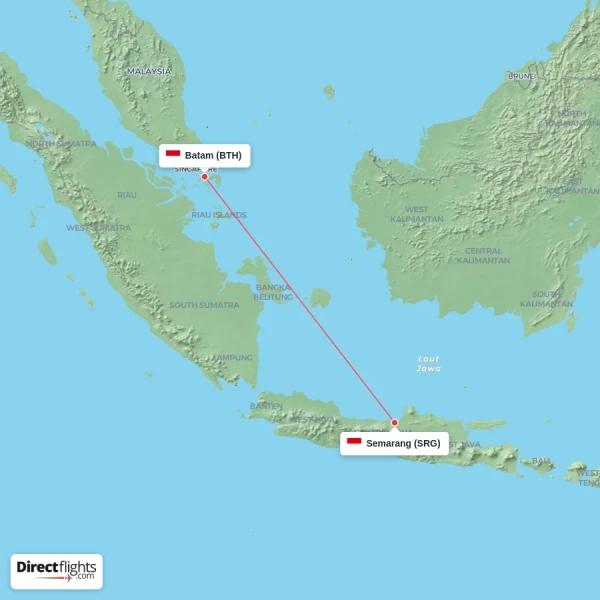 Semarang - Batam direct flight map