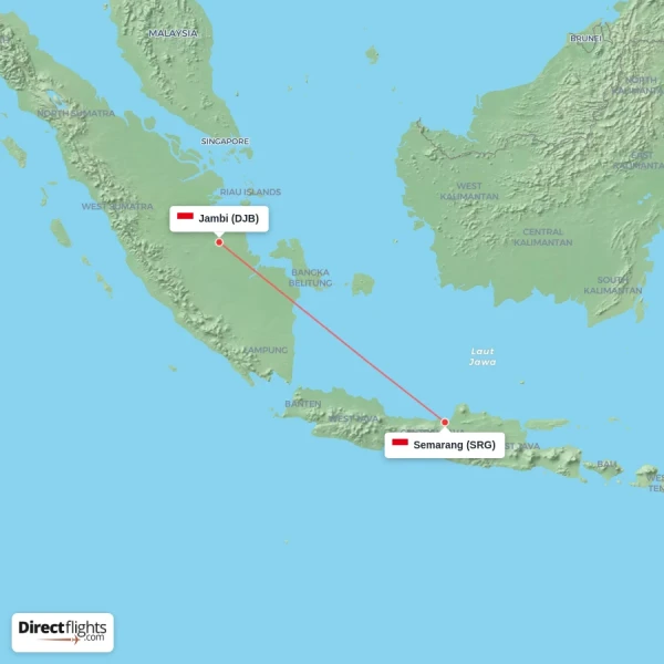 Semarang - Jambi direct flight map