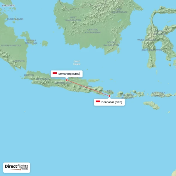 Semarang - Denpasar direct flight map
