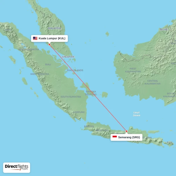Semarang - Kuala Lumpur direct flight map