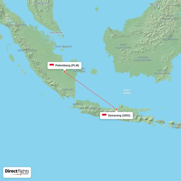 Semarang - Palembang direct flight map