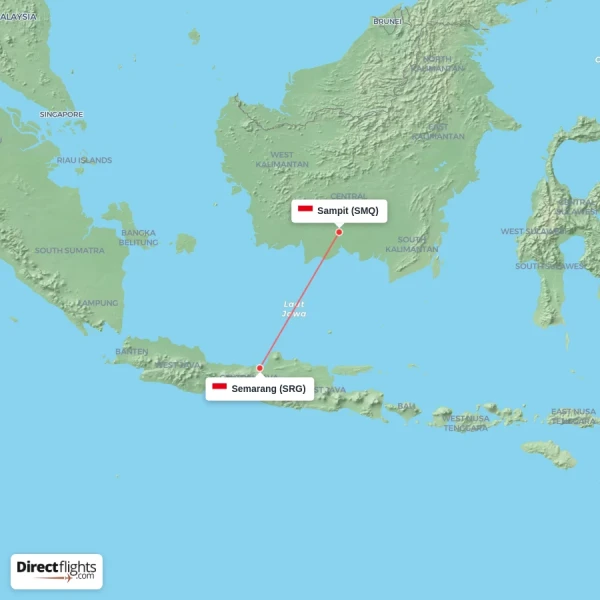 Semarang - Sampit direct flight map