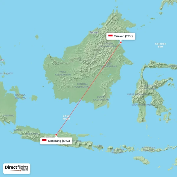 Semarang - Tarakan direct flight map
