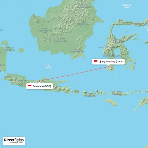 Semarang - Ujung Pandang direct flight map