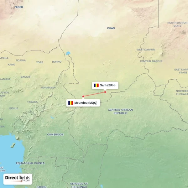 Sarh - Moundou direct flight map