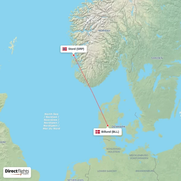 Stord - Billund direct flight map