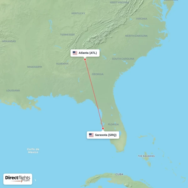 Sarasota - Atlanta direct flight map