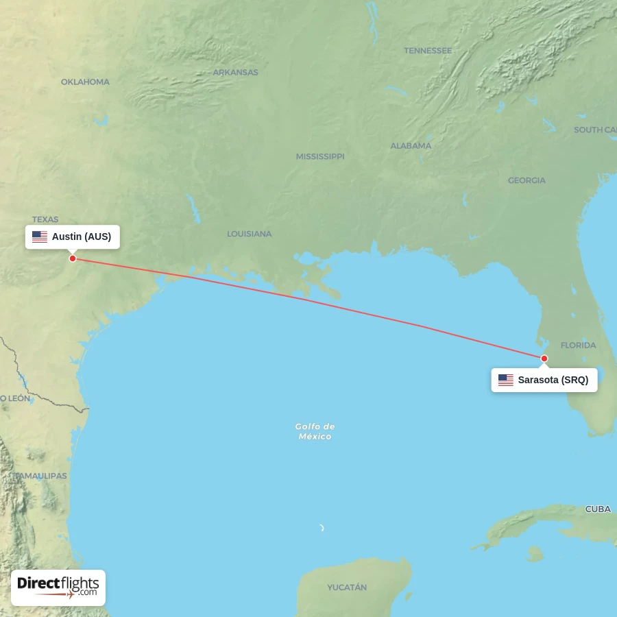 SRQ - AUS route map
