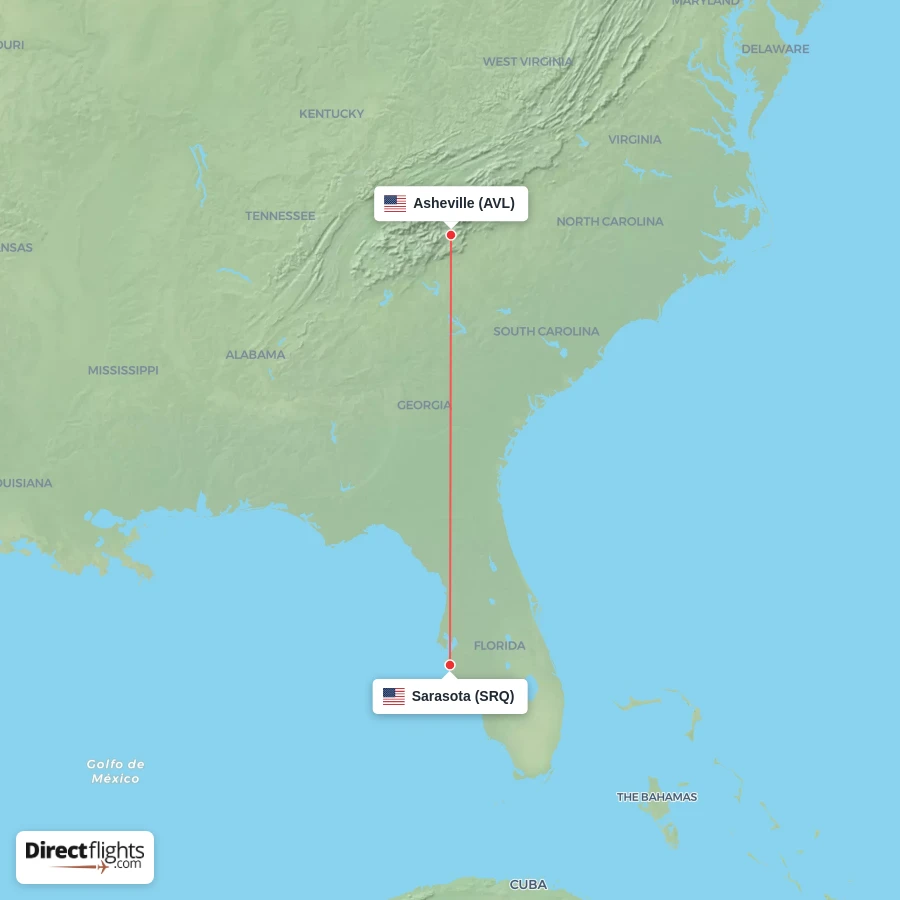 SRQ - AVL route map