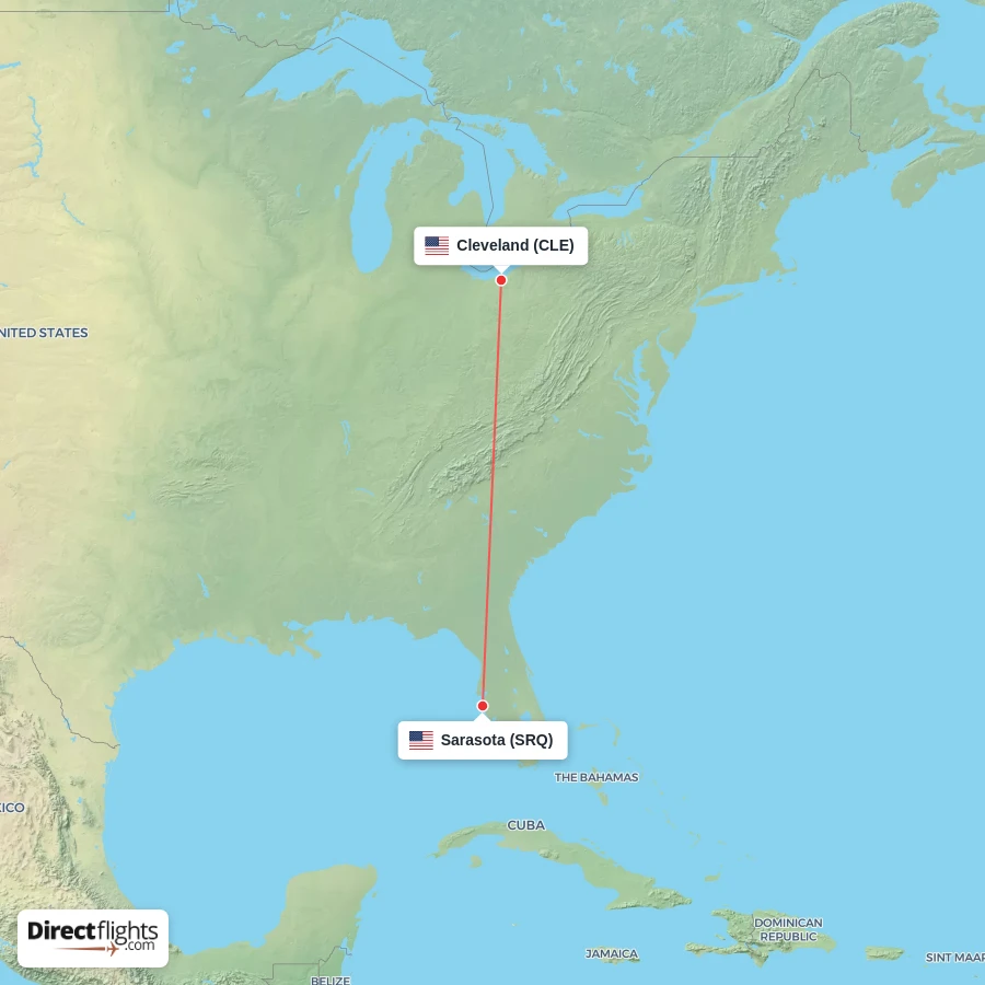 SRQ - CLE route map