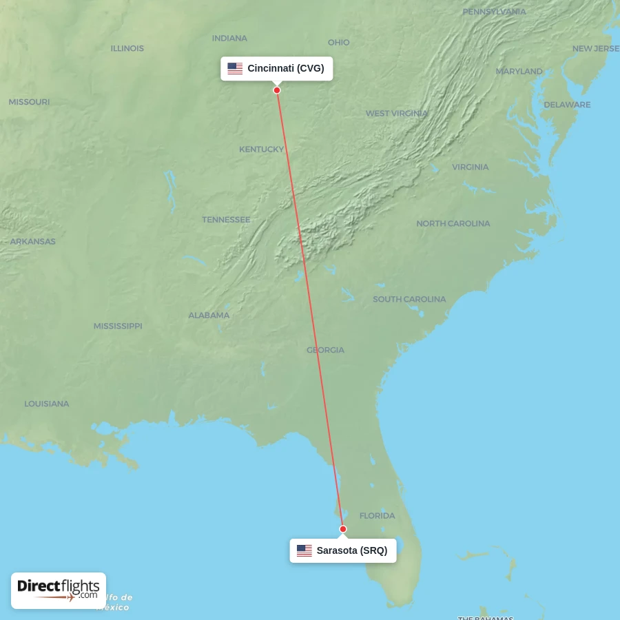 SRQ - CVG route map