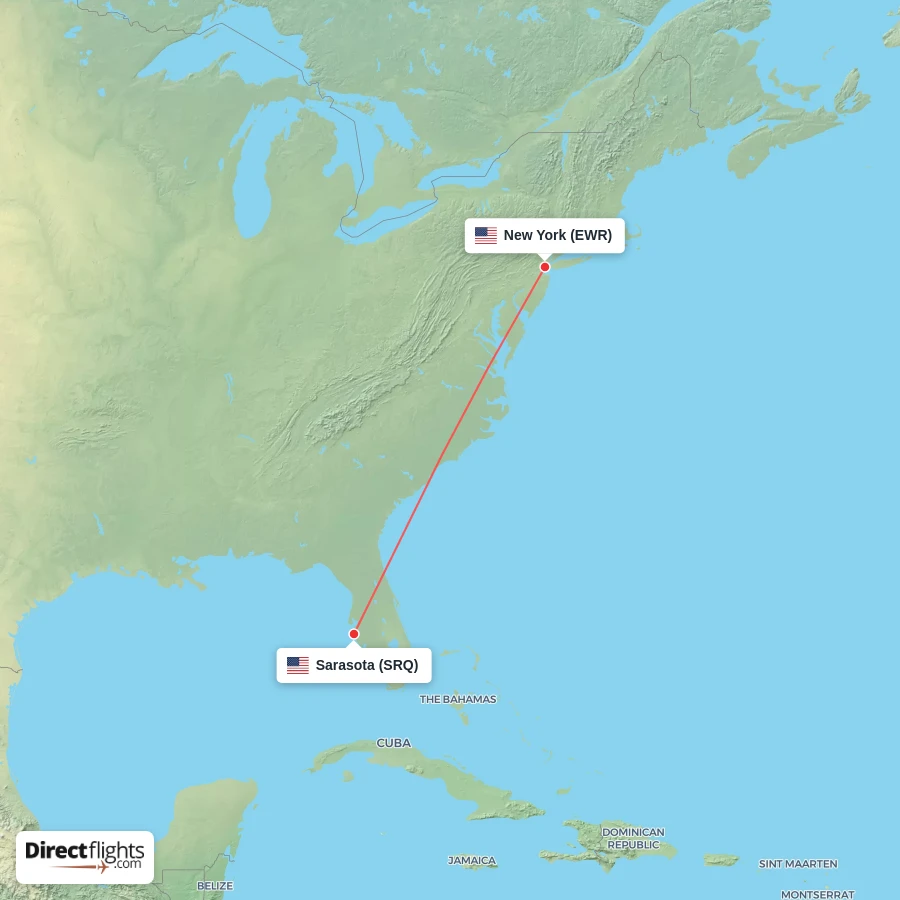 SRQ - EWR route map