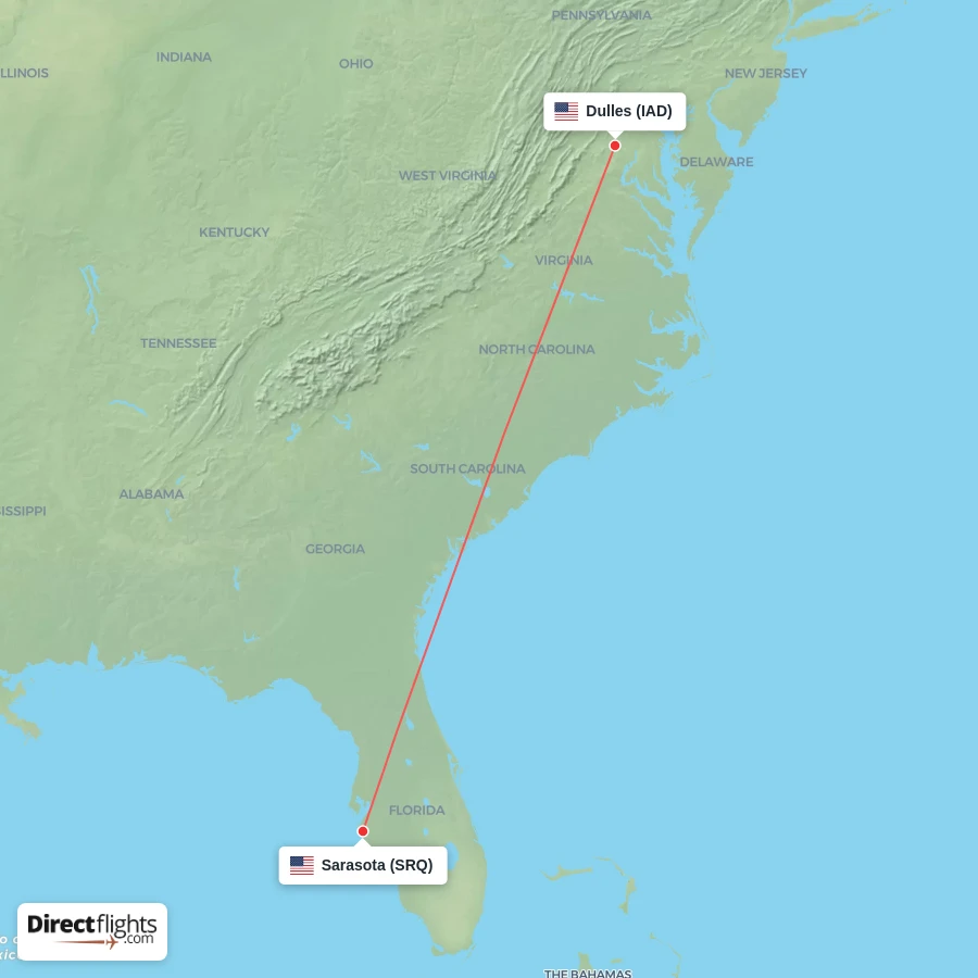 SRQ - IAD route map