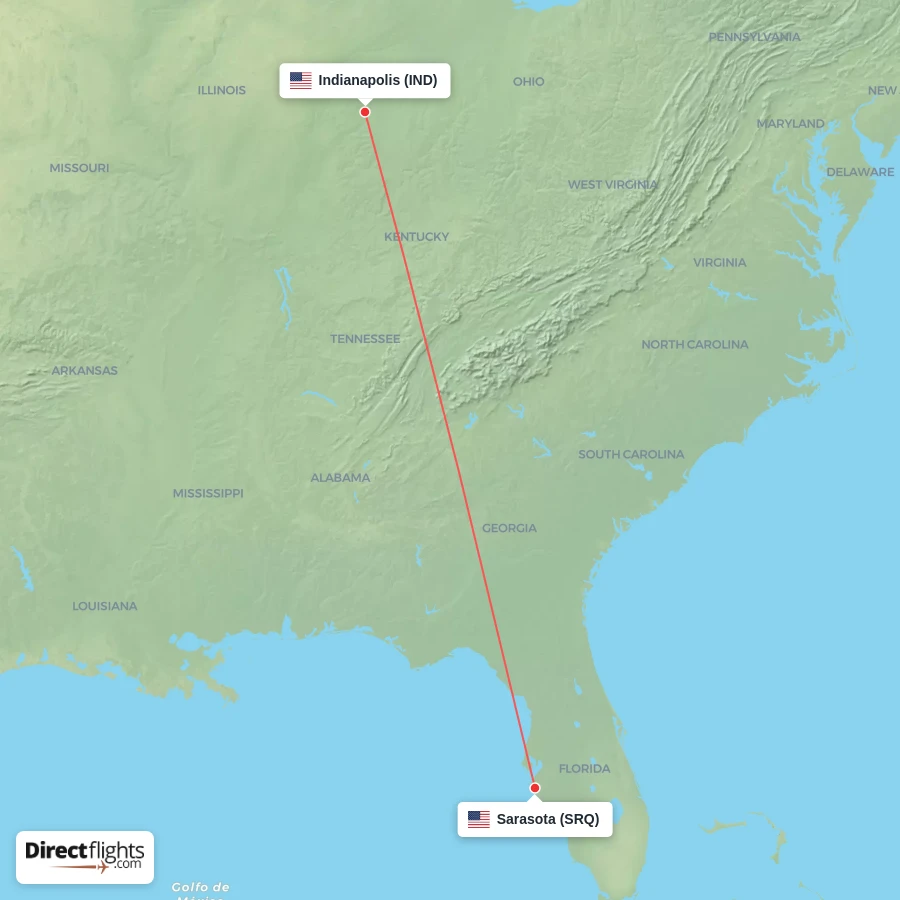 SRQ - IND route map