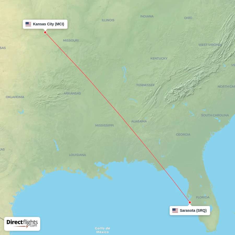 SRQ - MCI route map