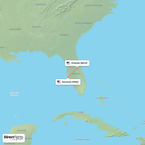 Sarasota - Orlando direct flight map